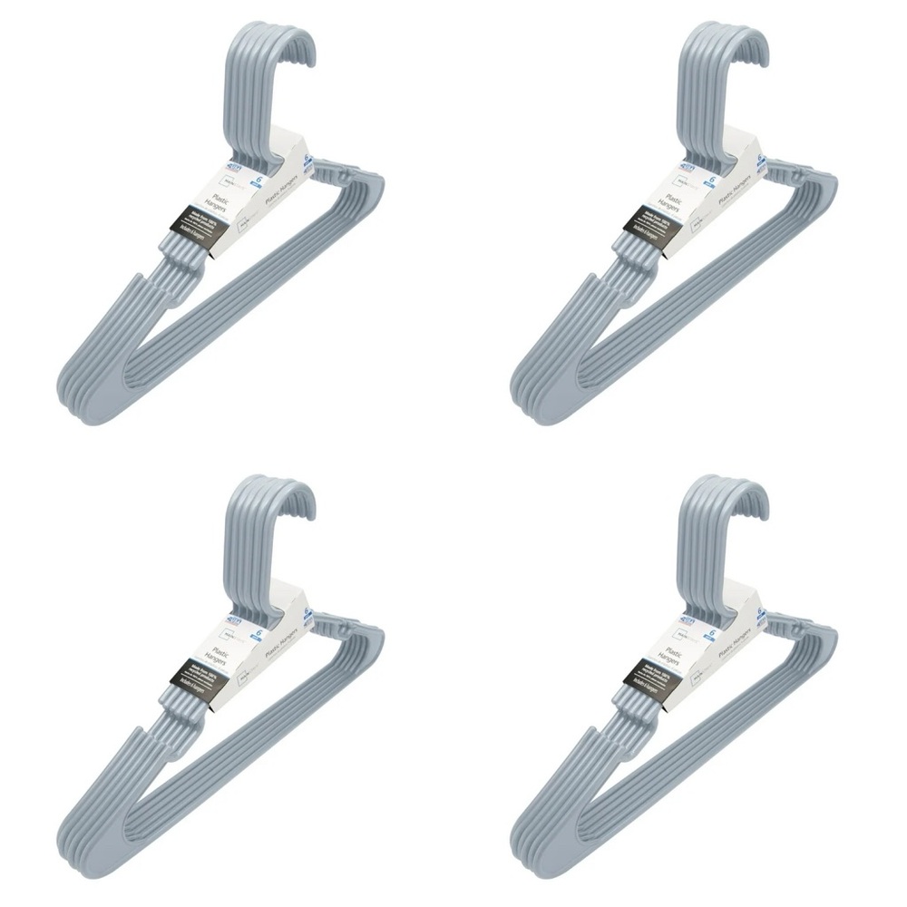 Set of 4 Mainstays 6Pk Durable Plastic Adult & Teen Clothing Hangers NWT